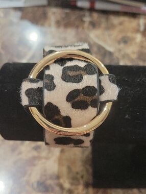 Leopard Print Haircalf Bracelet with Gold Metal